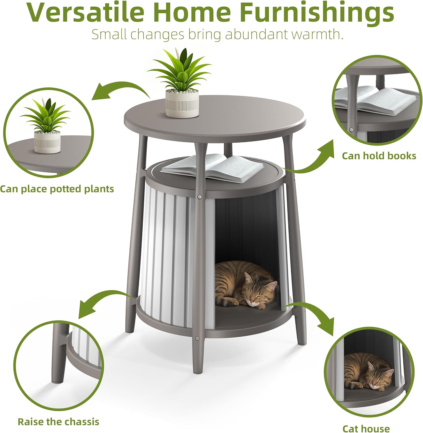 DRATO Outdoor Cat House, Resin Weatherproof Enclosed Litter Box Furniture with Hidden Litter Space for Indoor/Outdoor Use