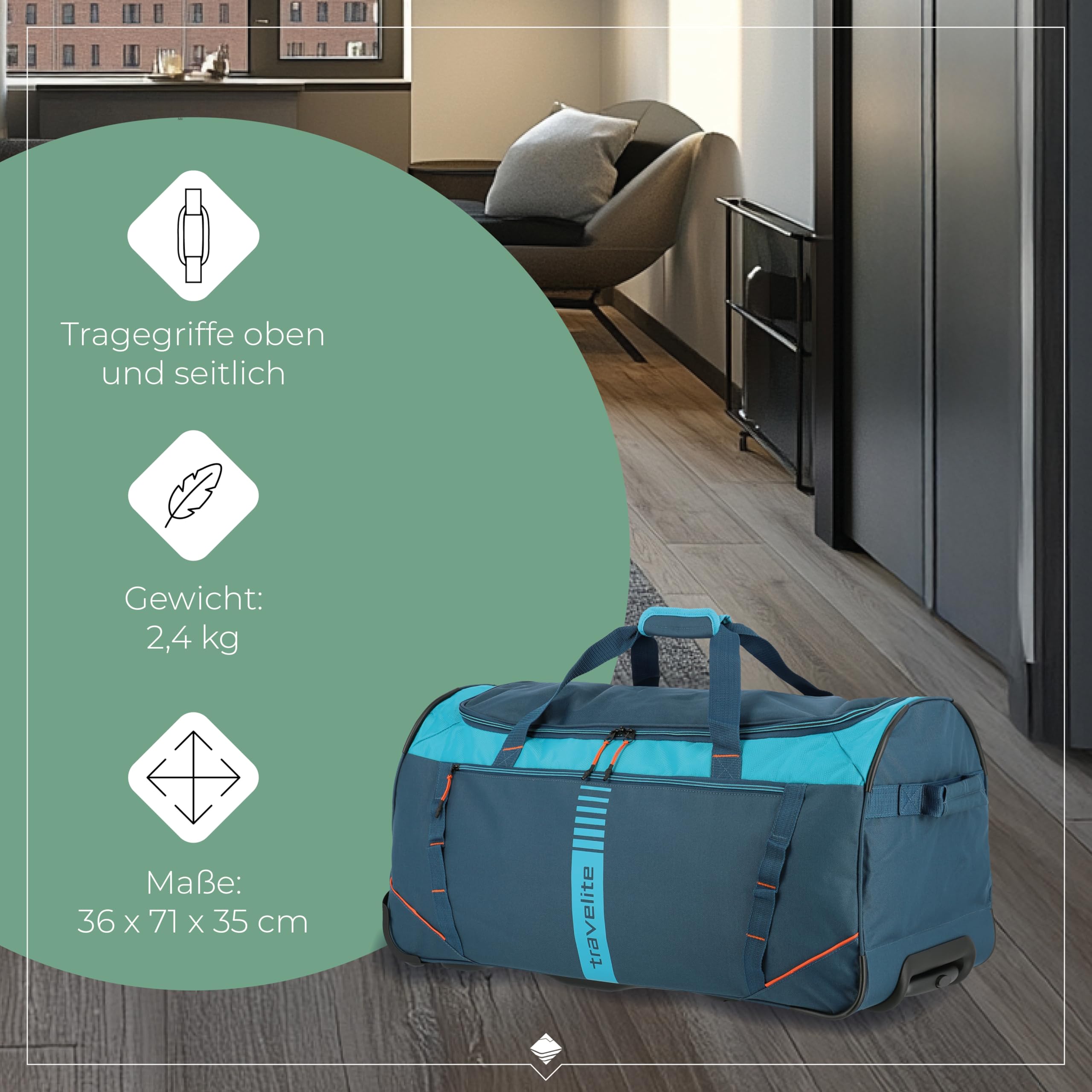 travelite Trolley Reisetasche mit Rollen, Sporttasche Basics Active, große Rolltasche im frischen Design, 71 cm, 86 Liter