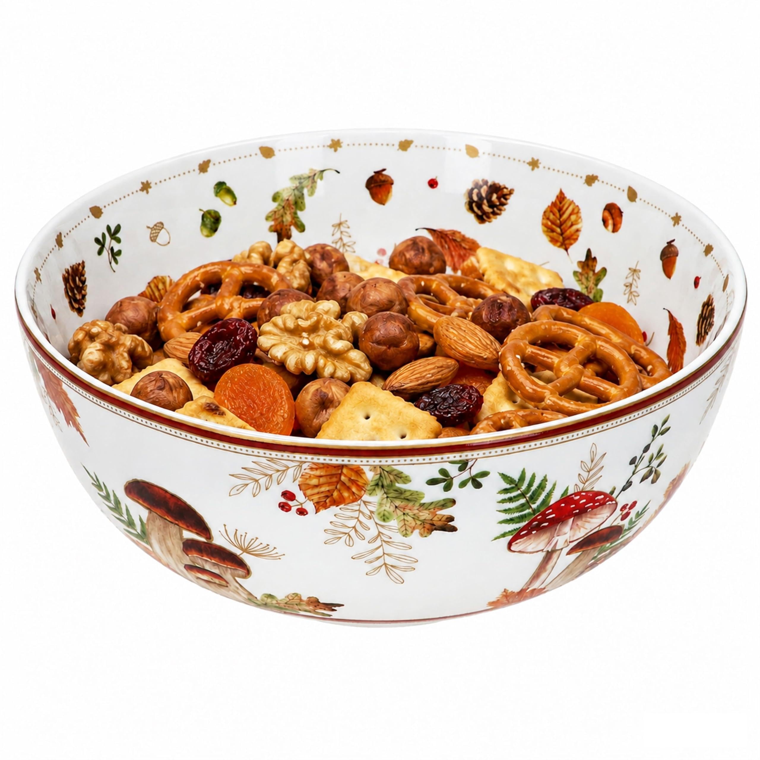 MamboCat Autumn Breeze - Ciotola da portata rotonda, diametro 23 cm, in porcellana, bianca con decorazione a fungo, insalatiera, ciotola per pasta, per autunno, buffet e tavola