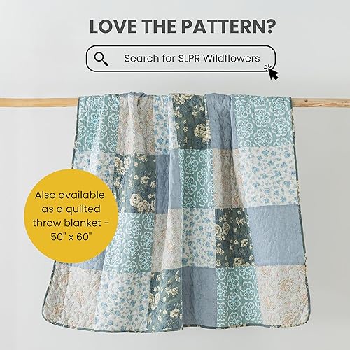 Miniatura 8 de SLPR Wildflowers - Juego de ropa de cama de retazos de 2 piezas, edredón de tamaño individual con 1 funda edredón de cama azul y verde, colcha