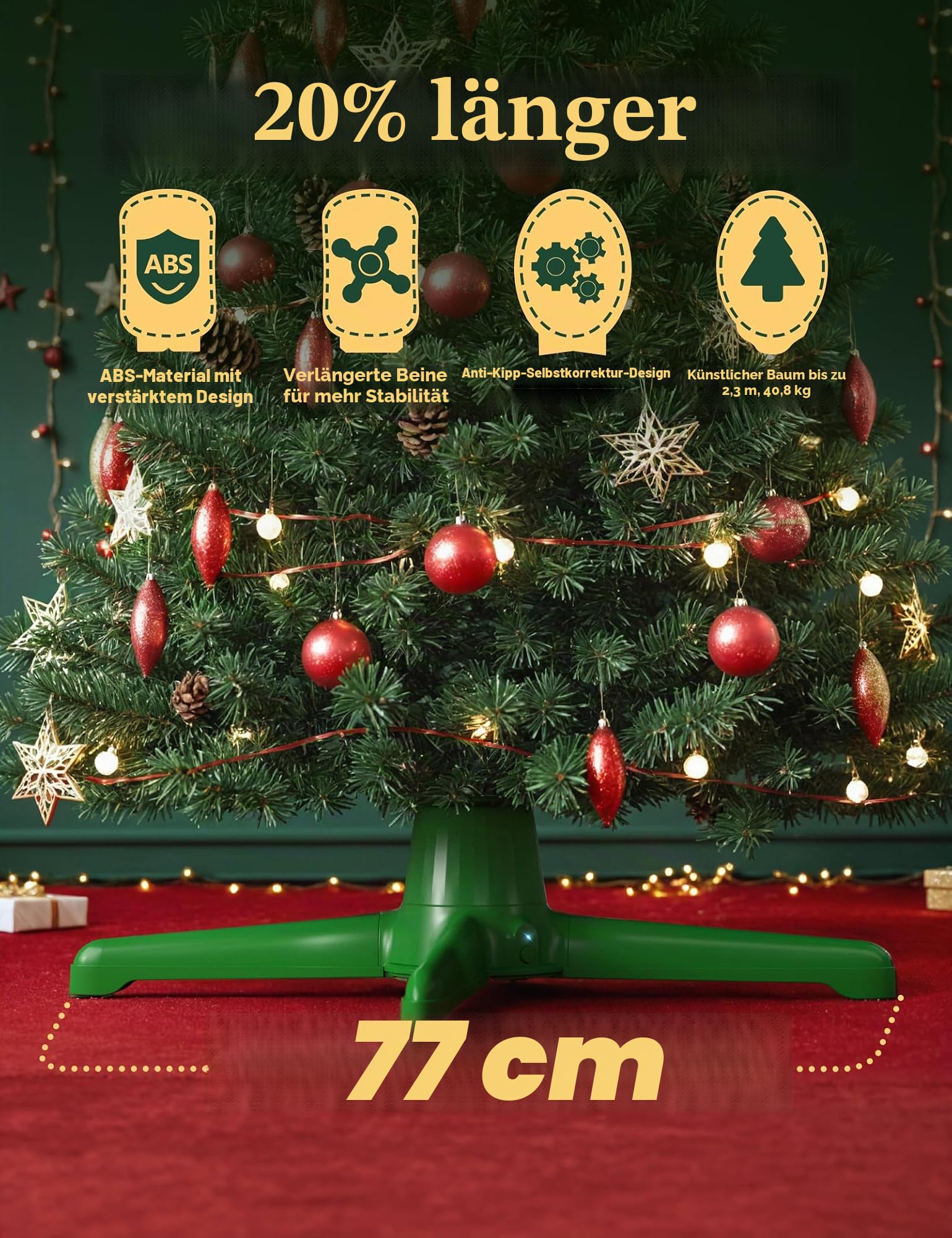 Drehbarer Weihnachtsbaumständer, UL-zertifizierte, verstellbare Baumständer mit Fernbedienung für bis zu 2,3 m 40,8 kg Kunstbaum, langlebige 3 Lichtausgänge mit bis zu 625 Watt Leistung | UL-zertifiziert, unterstützt bis zu 40,8 kg, 3 Steckdosen, glatte 3
