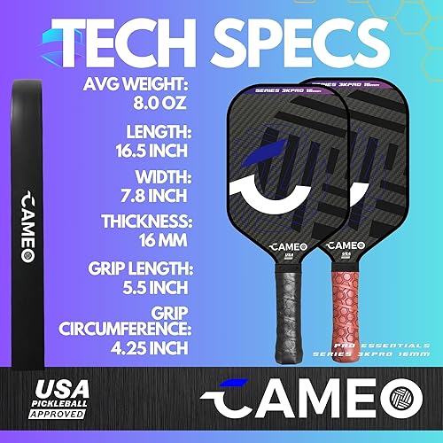 Miniatura 6 de Paletas de pickleball Paleta de pickleball de fibra de carbono de grafito 3K Paleta de pickleball de 0.630 in Paletas de pickleball Control y