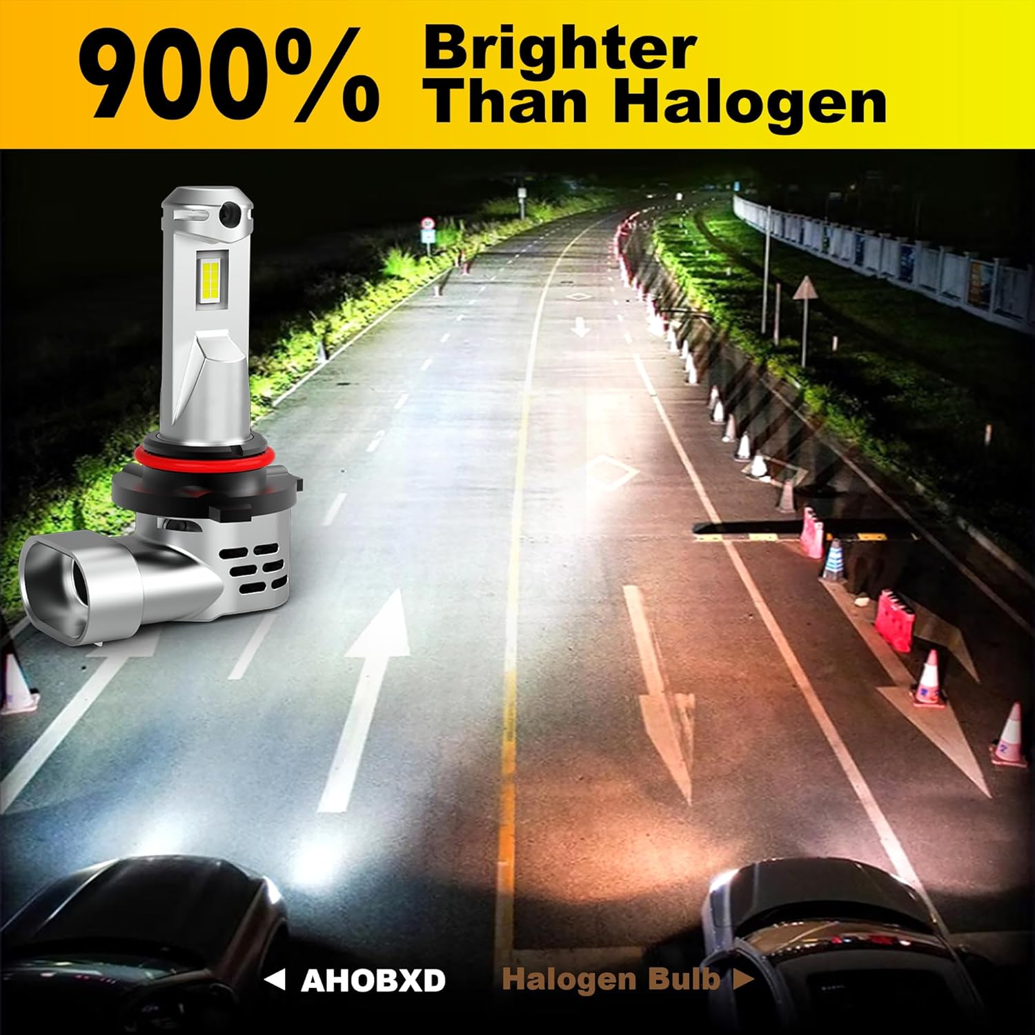 AHOBXD 9005 Light Bulb, 6500K White with Fan Cooling Upgraded Super Bright 900% 60000LM Brightness Real 1:1 Halogen Size 80000Hours Lifespan 9005/HB3 Car Fog Lights Pack of 2