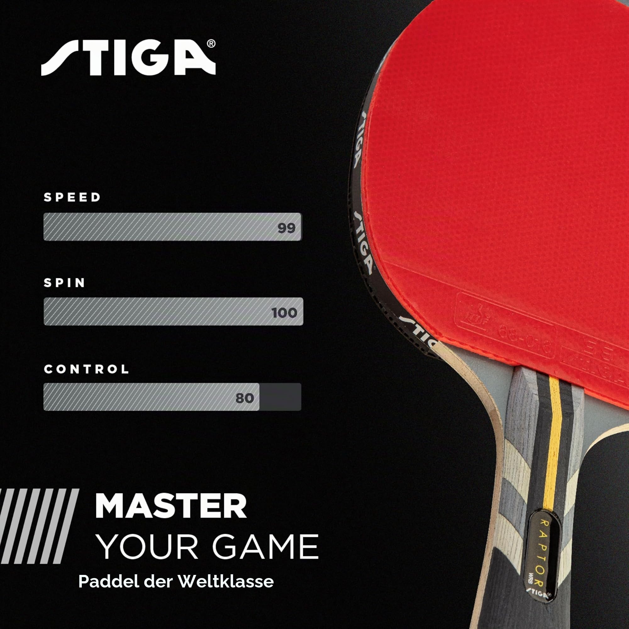 STIGA Pro Carbon Performance-Level Table Tennis Racket with Carbon Technology for Tournament Play - Red and Blue Colors