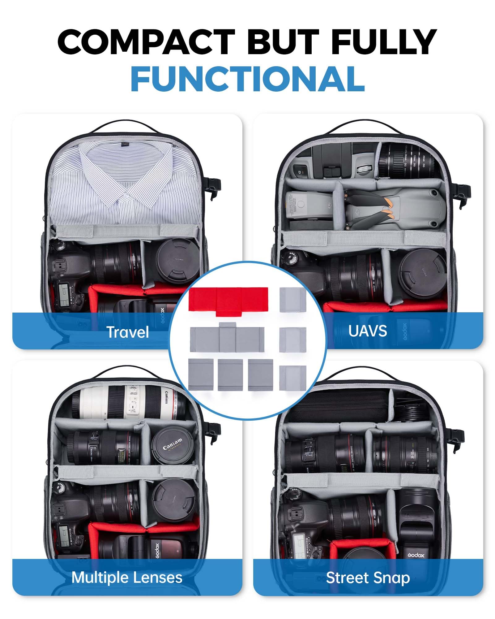 bagsmart Mochila de cámara ampliable DSLR SLR para fotógrafos, mochila de viaje para fotografía impermeable con compartimento para portátil de 15,6 pulgadas y soporte para trípode