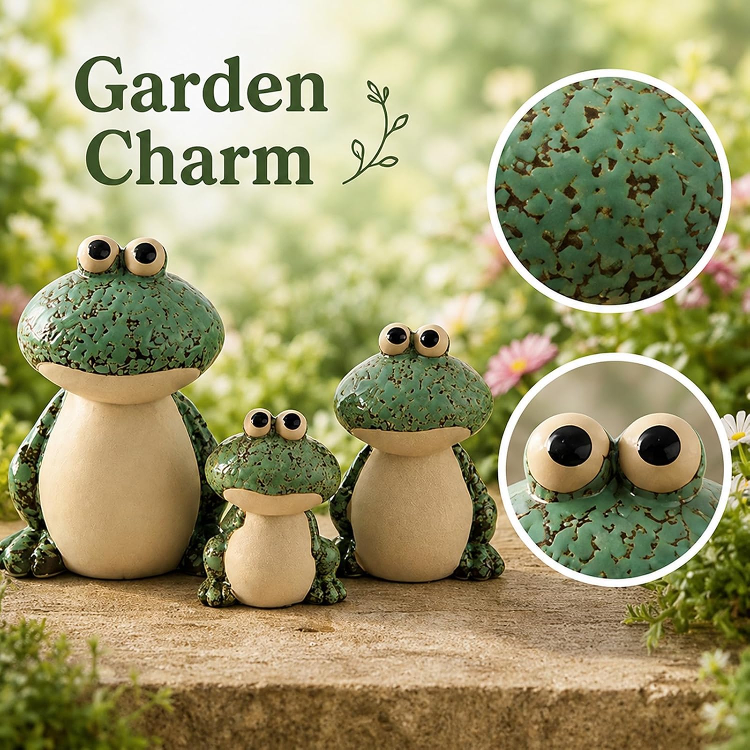 Frog Garden Decor, Garden Statues Outdoor 3Pcs Ceramic Frog Figurine Set