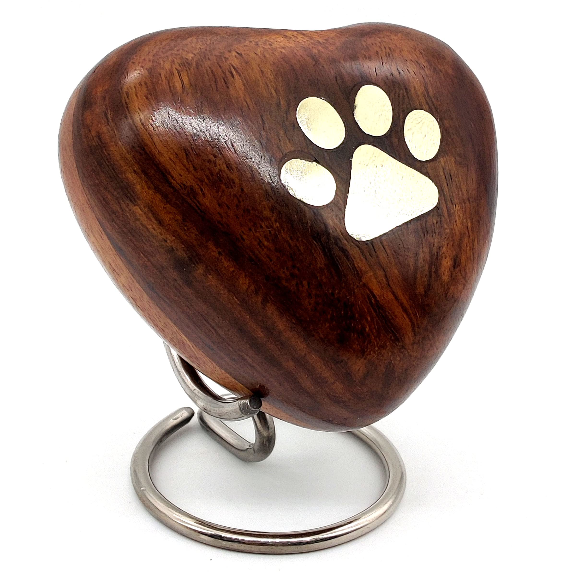Handmade Rosewood Heart Keepsake Urn For Ashes - 3 Inch Memorial With 'I Love You MOM' Display Stand