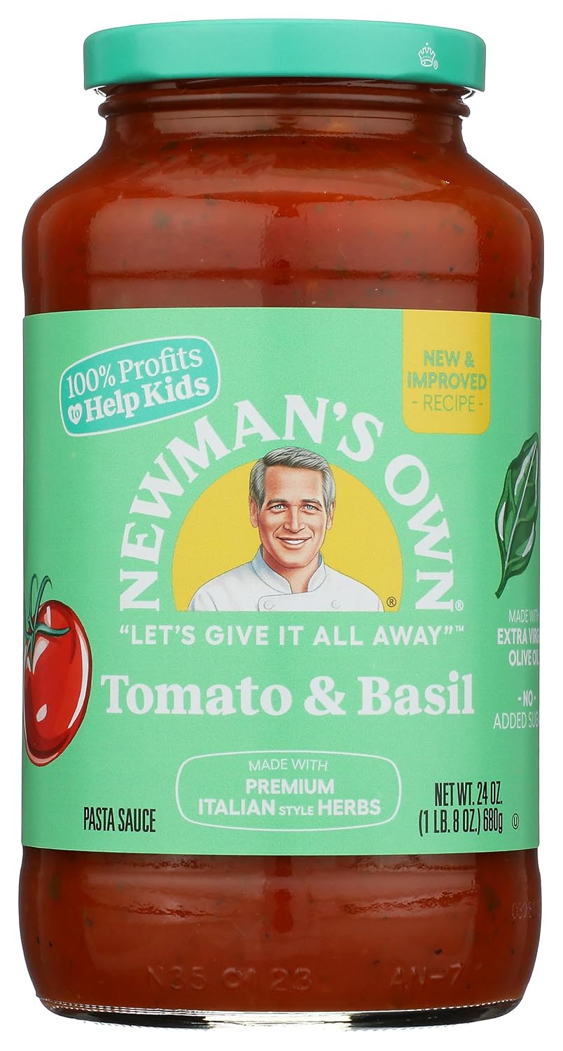 Newman's Own, Tomato & Basil Pasta Sauce, 24 oz, 1.5 Pound (Pack of 1)