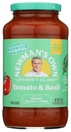 Newmans Own, Tomato & Basil Pasta Sauce, 24 oz, 1.5 Pound Pack of 1