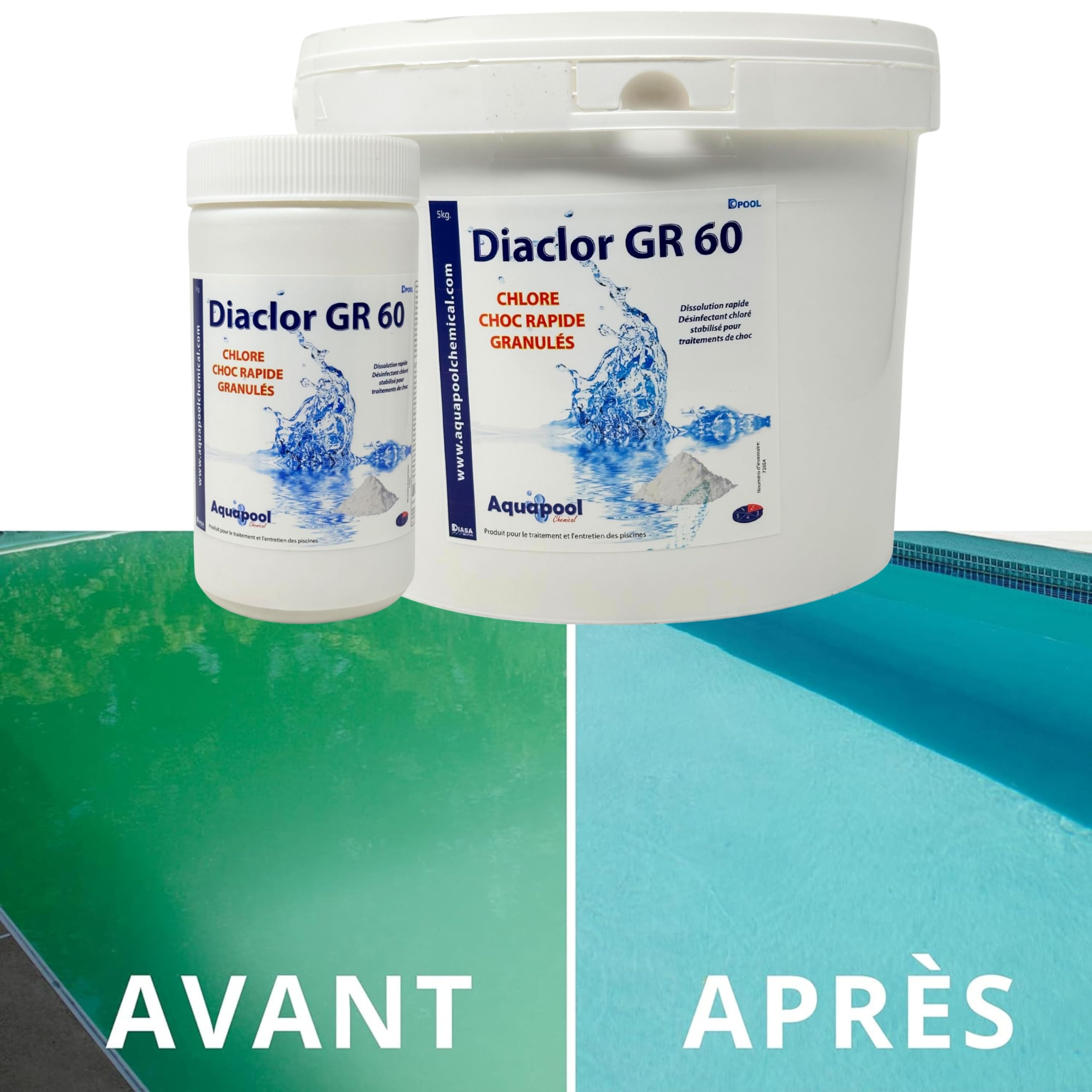 Chlore Choc Piscine – Traitement Eau Verte, Trouble, Algues et Les Micro-Organismes/Action Rapide, Entretien et rattrapage de l’Eau, Chlore Choc granulés 1kg et 5kg (5L)