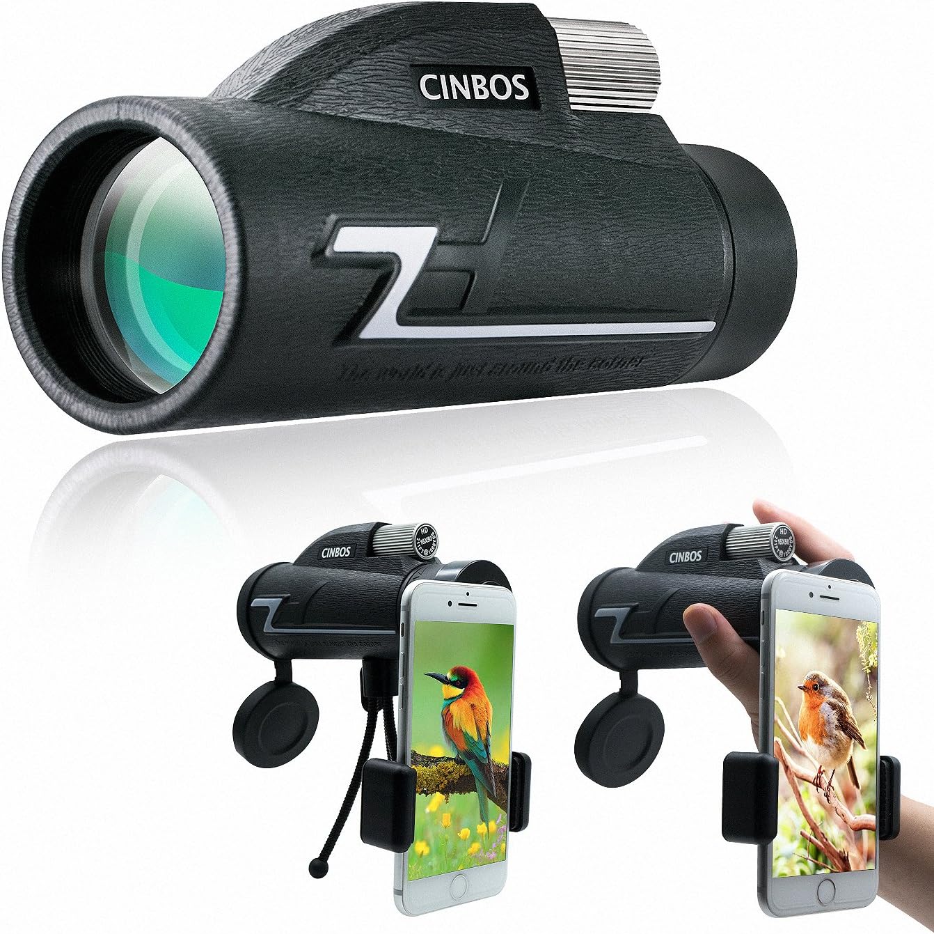 16x50 Monocular Telescope, Cinbos High Powered Monocular Scope with Phone Adapter and Tripod, Waterproof Fogproof Optics FMC BAK4 Prisms, Single Hand Focus for Outdoors Like Bird Watching etc.