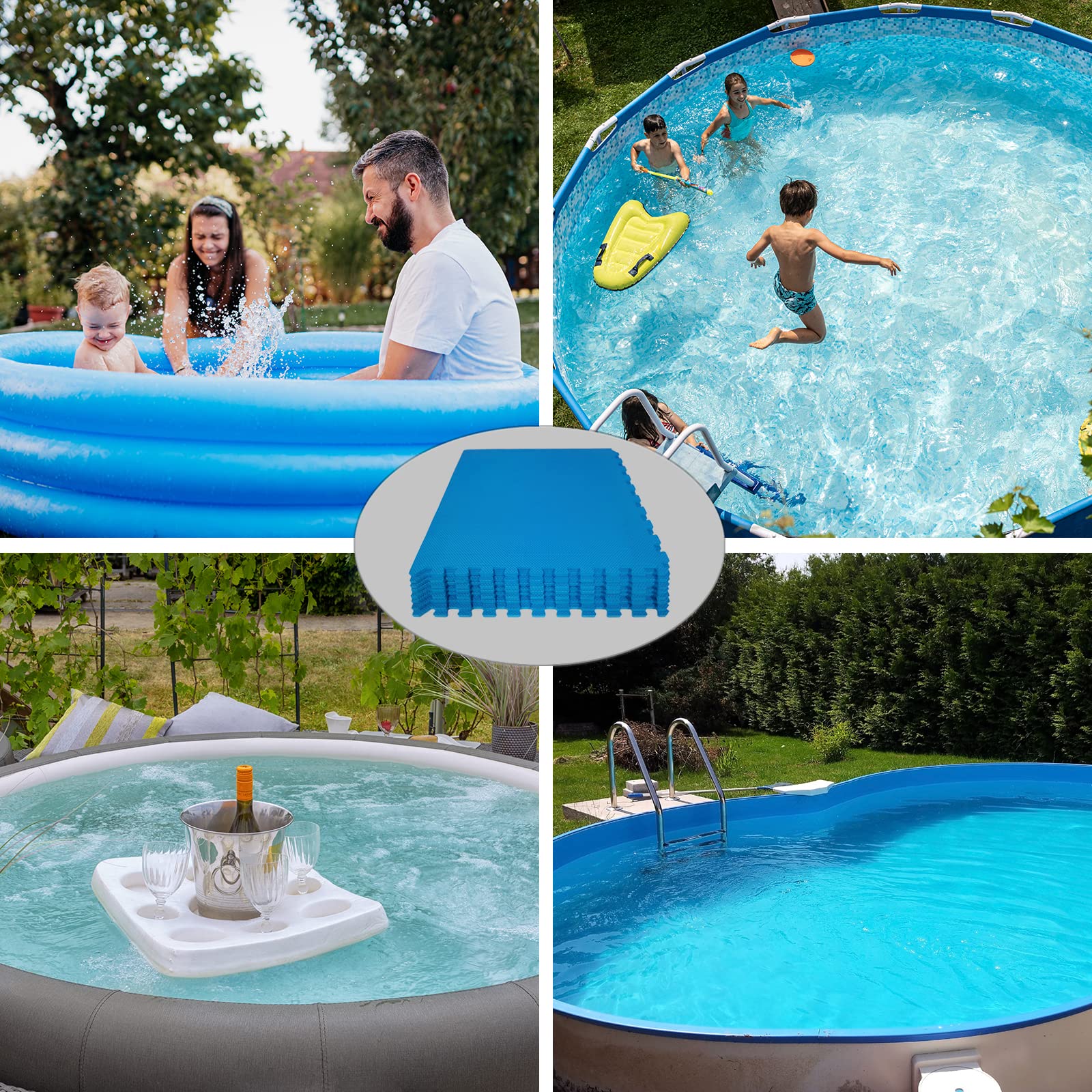 Montafox Tapis de Piscine Tapis de Base Épais Set de 8 Bleu 60 x 60 x 1 cm Éléments de Sol Dalle Mouse Piscine Spa Exterieur Protecteur de Sol pour Piscine