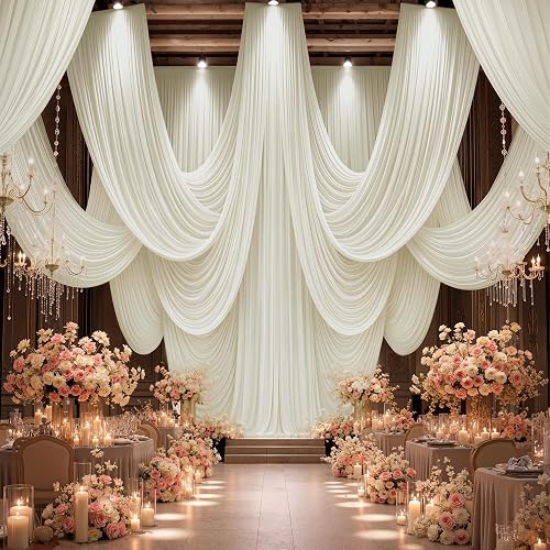 20x40FT Ivory Ceiling Drapes for Weddings, Wrinkle Free Extra Long Drapery