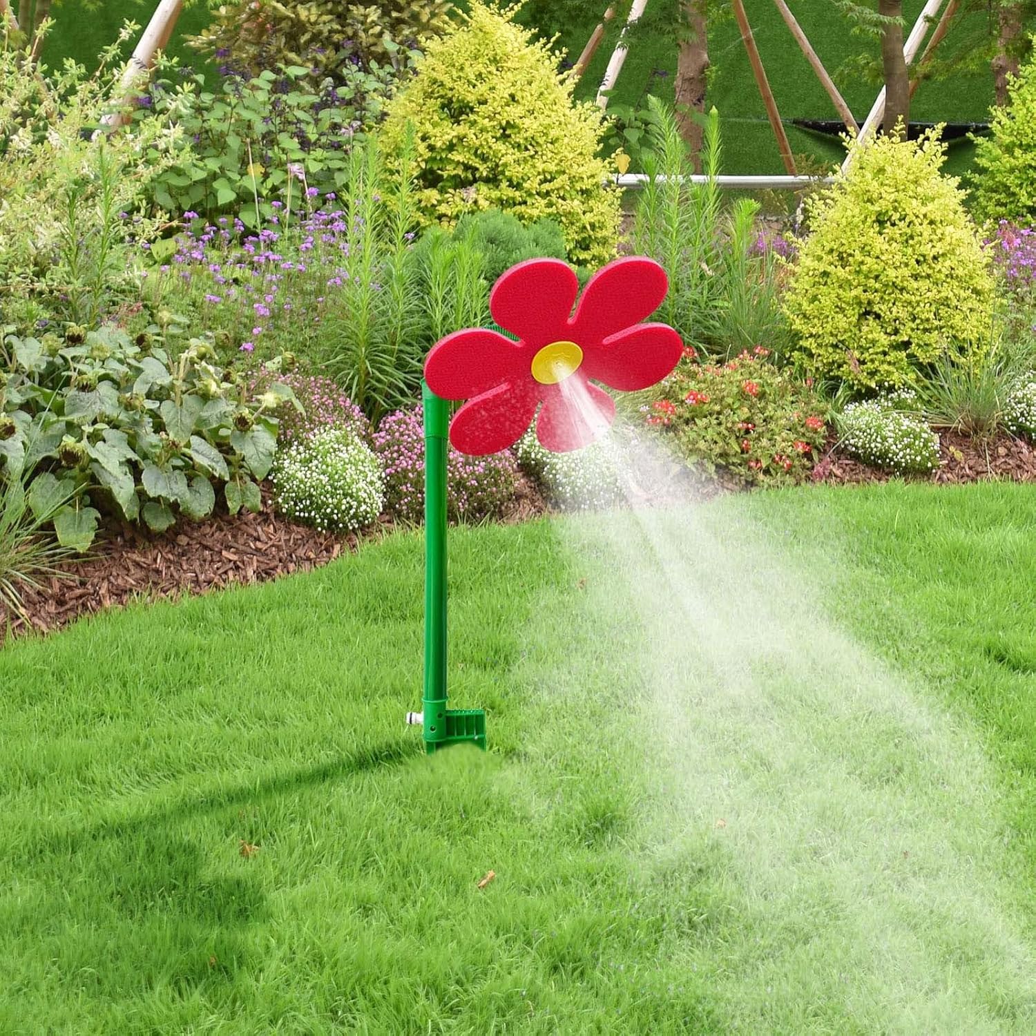 Crazy Daisy Sprinkler - 360° Rotating Dancing Flower Water Sprinkler for Lawn & Garden, Durable Plastic Base with Vibrant Design, Fun Irrigation Tool for Yard Watering Kids & Pets Playing (Red)