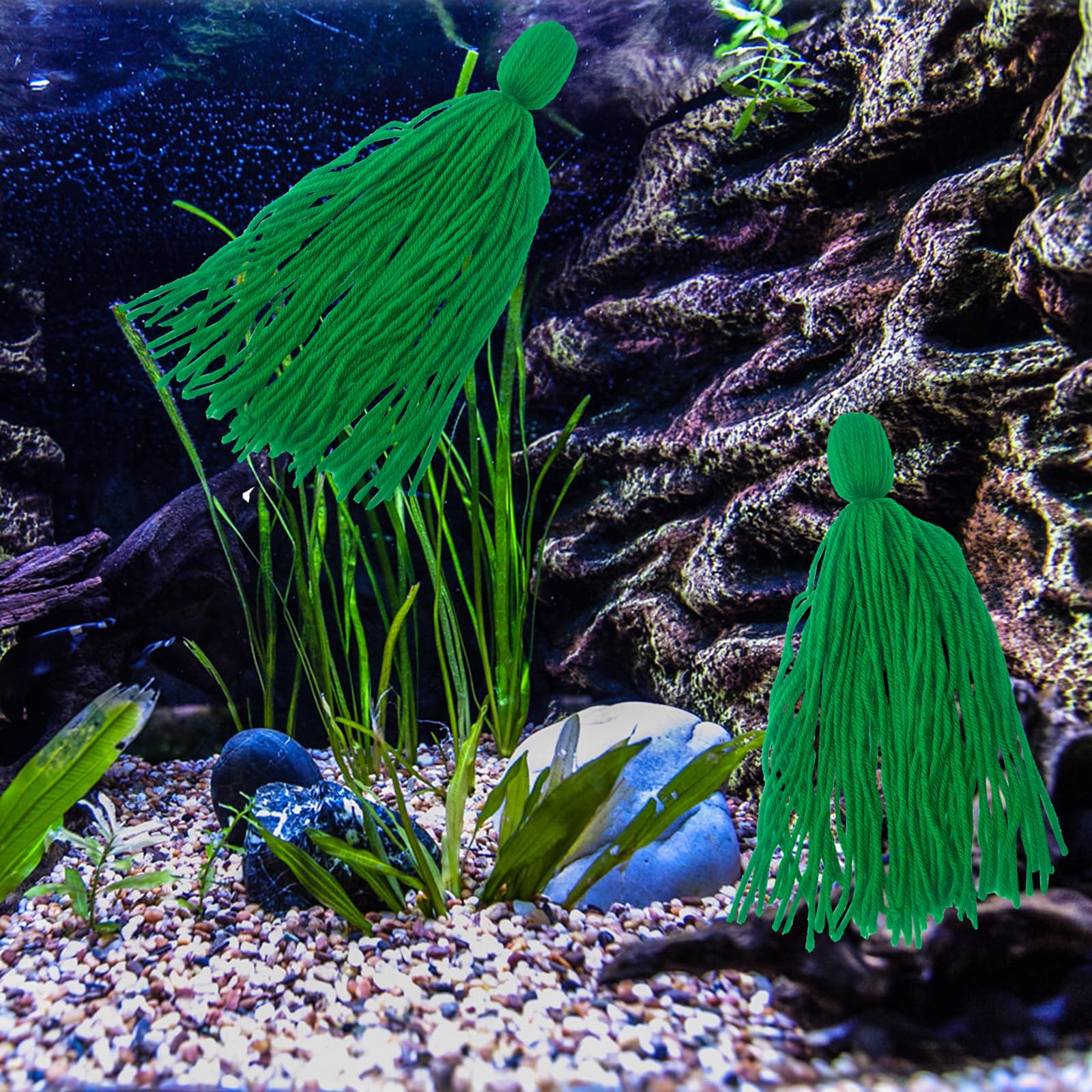 TTFdacai 2PCS Fish Spawning Mops Fish Breeding Aquatic Plant Fish Hideout for Aquarium Floating Fish Grass for breeding spawning Fish, Aquarium Fish Fry Hiding Decorations, Green