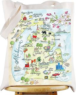 Michigan State Map Tote Bag Michigan Souvenir Gift Michigan Vacation Shoulder Bag Michigan Trip Merchandise