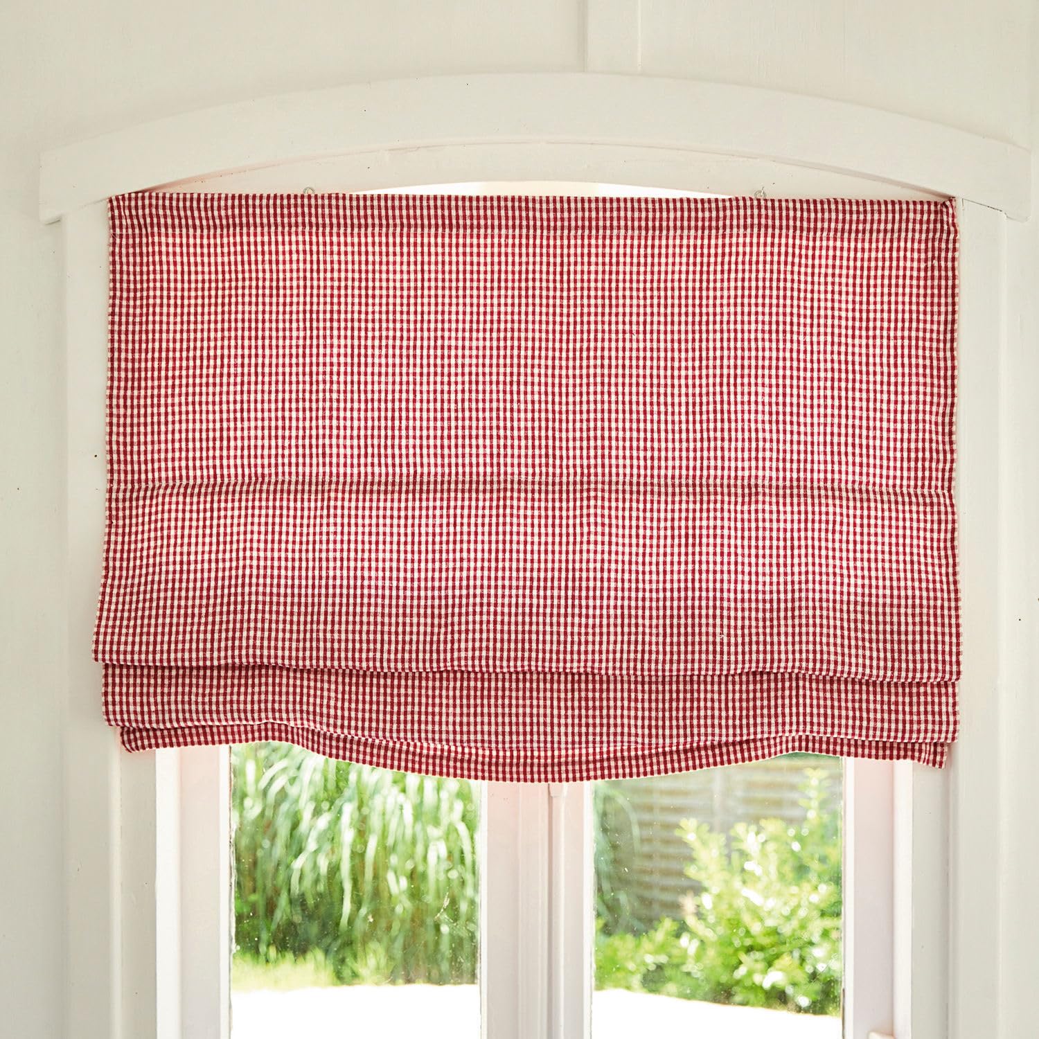 Loberon AUDE Store Bateau - Superbe Tissu en Lin Opaque - Motif à Carreaux Classique, Rouge