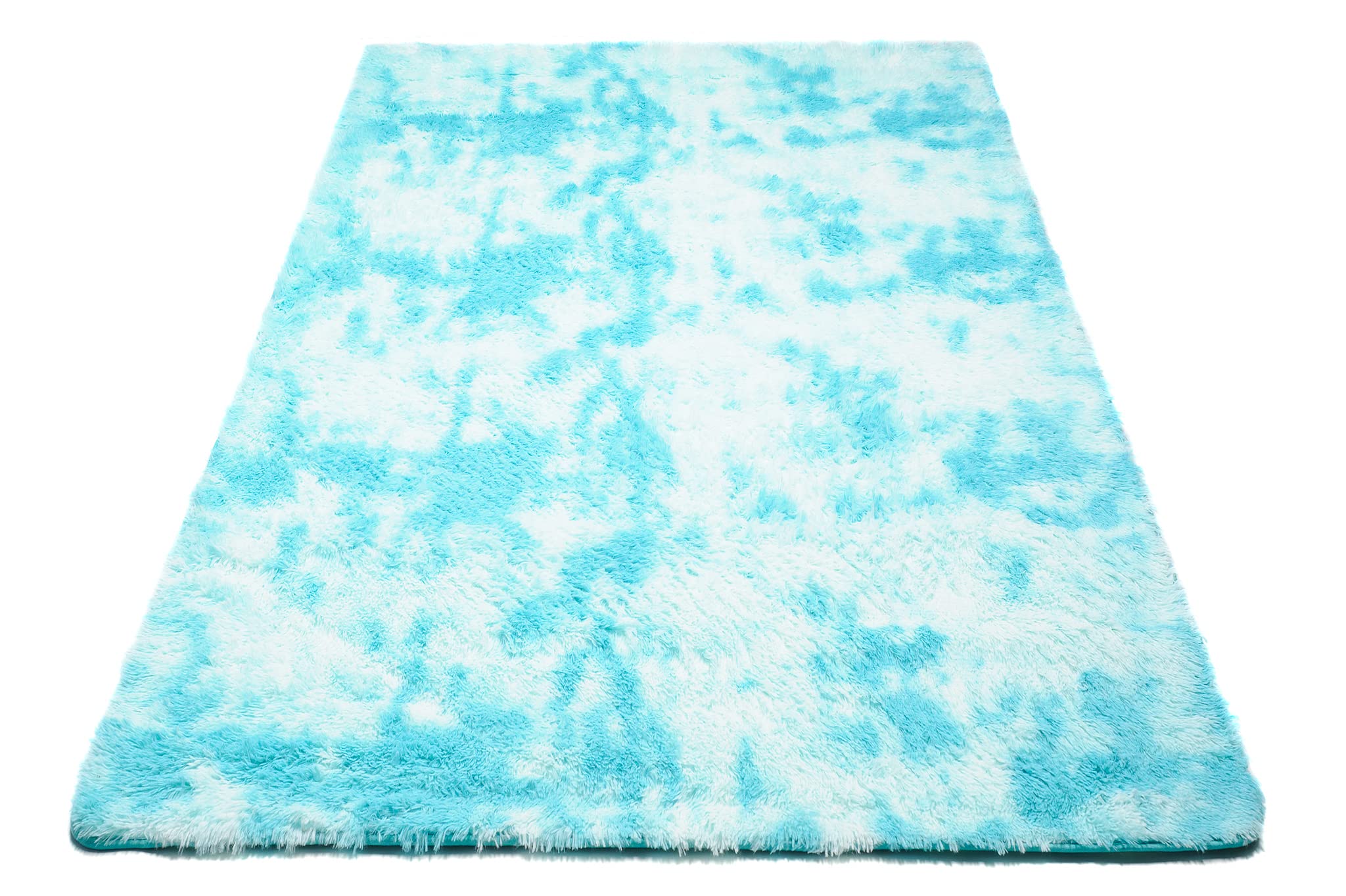 TAPISO Silk Dyed dywan z krótkim włosiem, antypoślizgowy, niebieski, jasnoniebieski, farbowany, nowoczesny, abstrakcyjny, melanżowy, zamalny, do salonu, sypialni, 140 x 200 cm