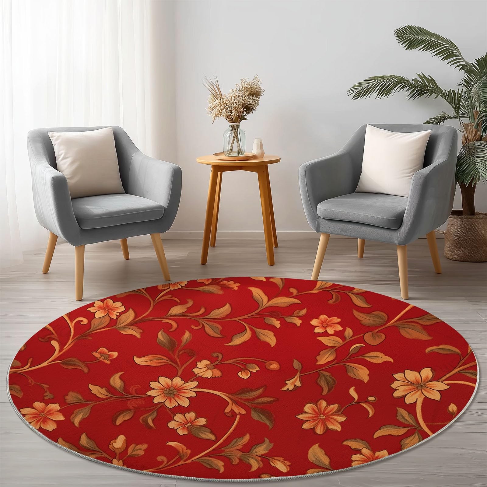 Tapis rond salon rétro à motif floral pour réchauffer la chambre