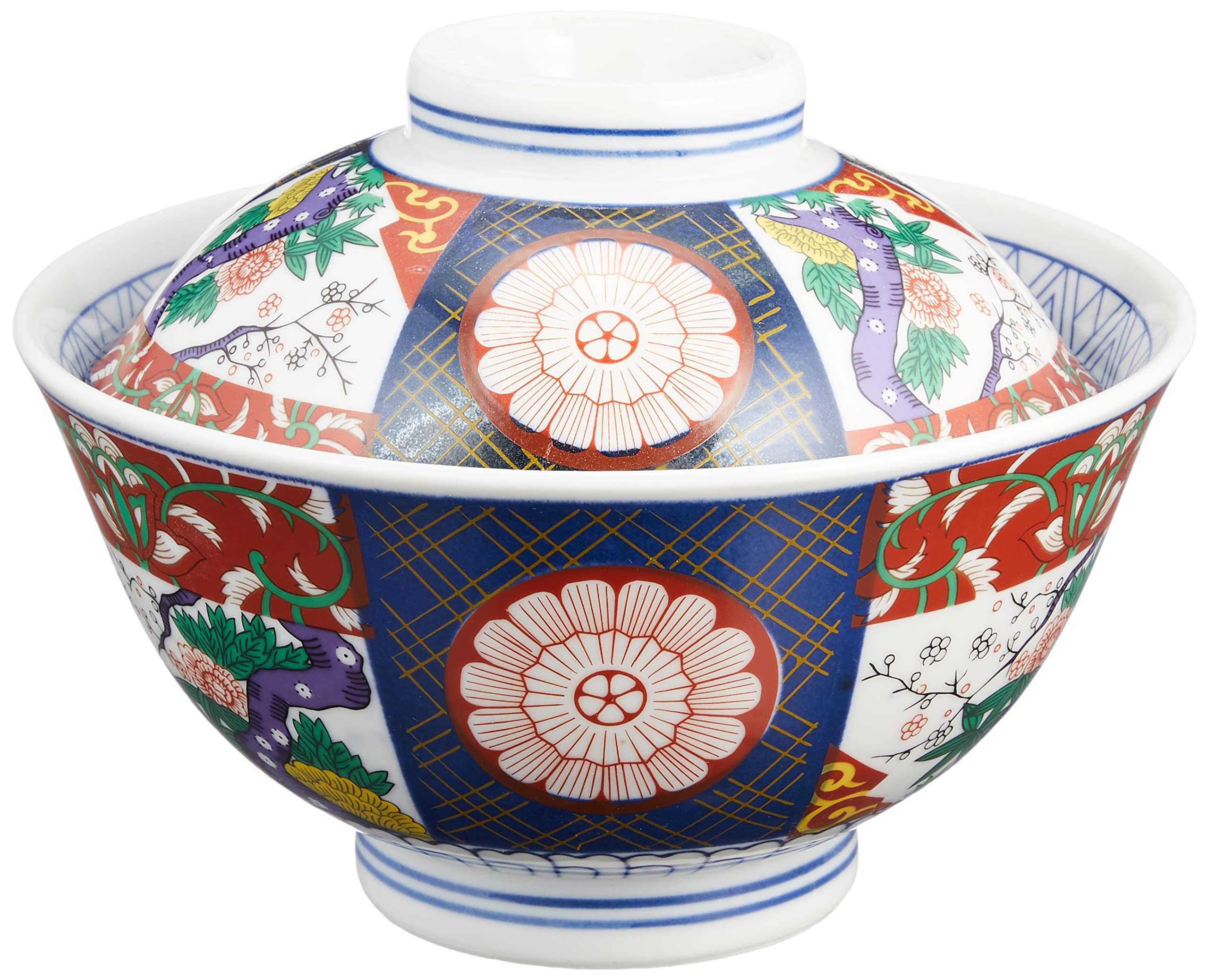 Brocade Peony Donburi Bowl with Lid