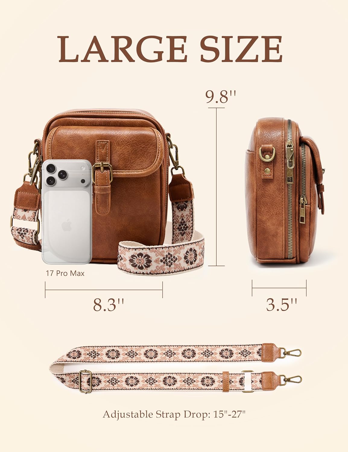 Crossbody Bag for Women Men, Vegan Leather Anti-Theft Messenger Shoulder Bag, Vintage Cross Body Purse with Card Slots - Image 6