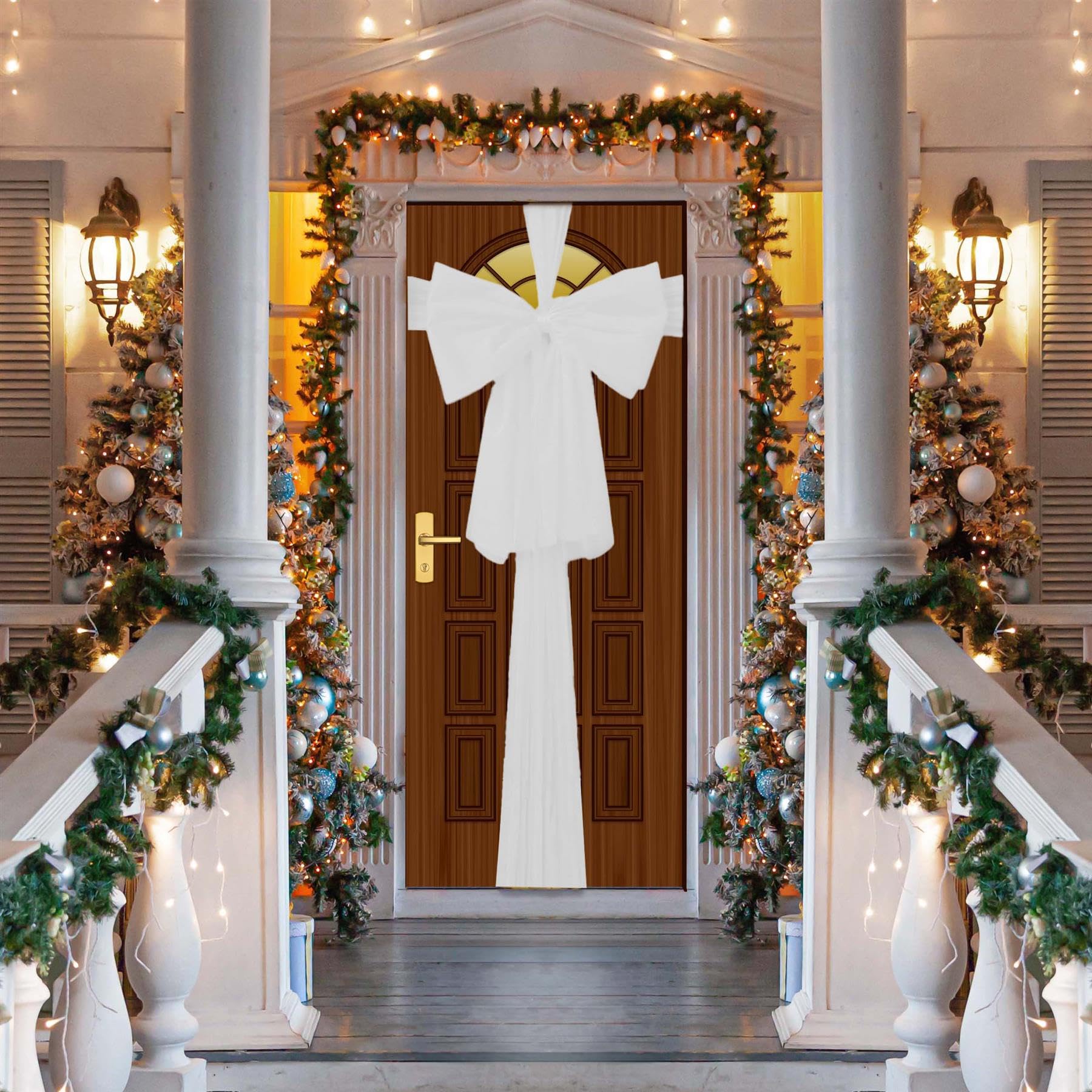 Christmas Door Bow - White 9m Giant Bow Door Cover - Front Door Decorations for Xmas Wedding Baby Shower Outside Home Decor - Image 2