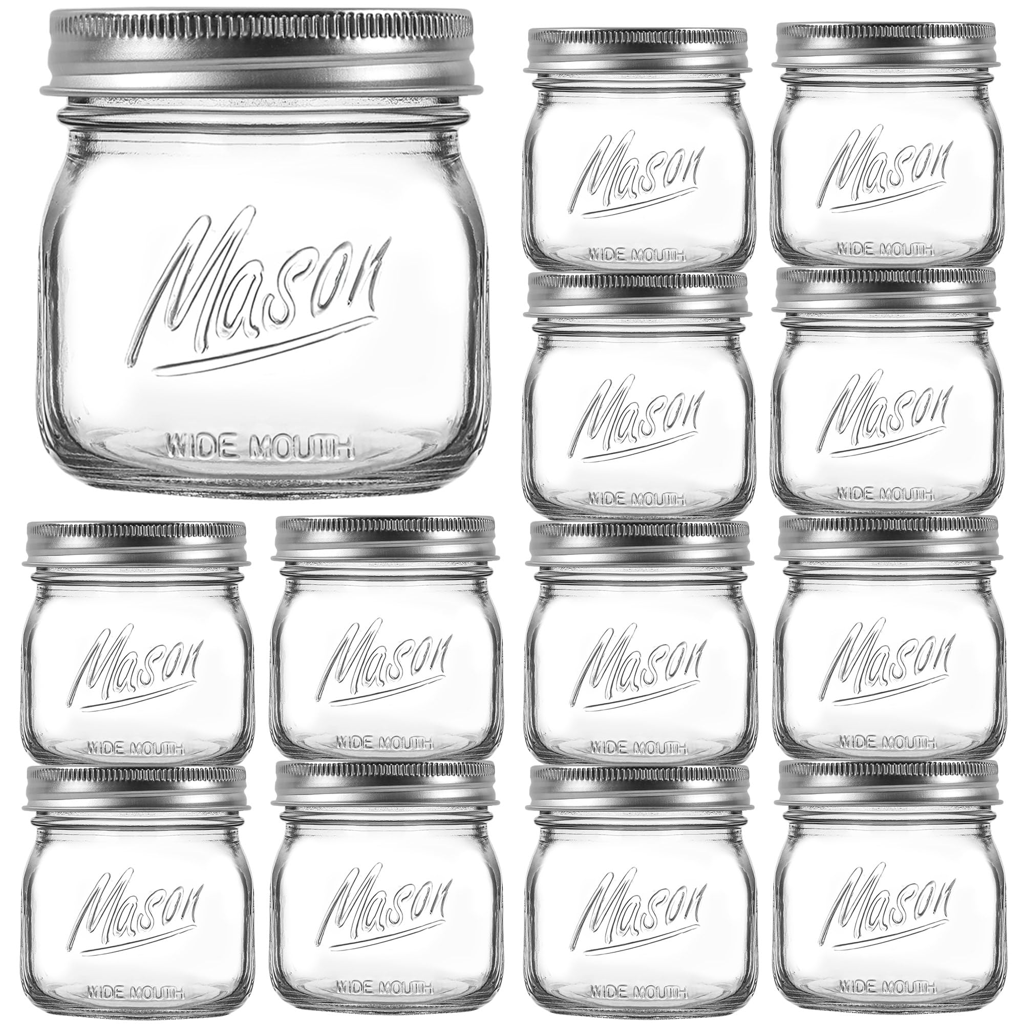 Ieavier 12-Pack Wide Mouth Mason Jars 16 oz