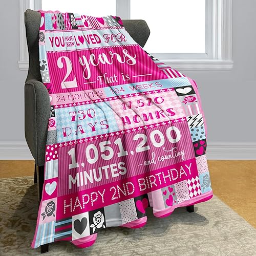 Miniatura 2 de Pink Love Rose Elements - Manta de cumpleaños para niña de 2 años, 50 x 60 pulgadas, moderna, multiusos, lavable a máquina