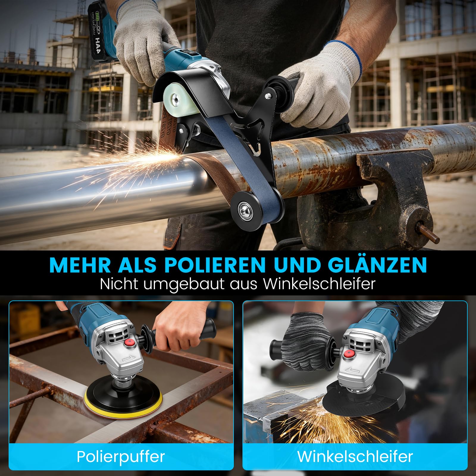 Akku Rohrbandschleifer mit 2x4.0Ah Akkus, 1200W Bürstenloser Bandschleifer