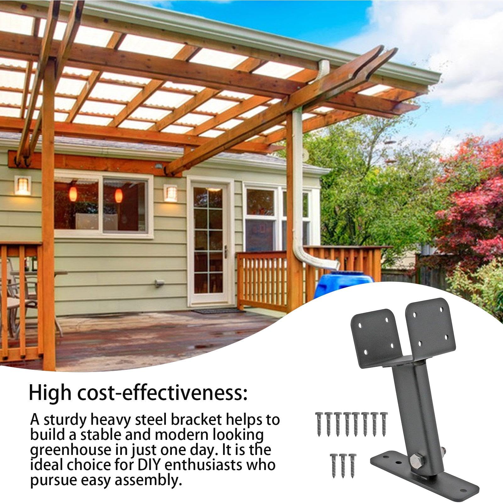Pergola Cover Heavy Duty Roof Riser Brackets - 3-Pack Adjustable Metal ...