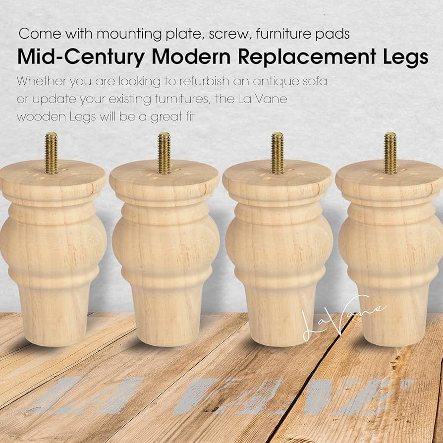 4 Inch / 10cm Wooden Furniture Legs, La Vane Set Of 4 Solid
