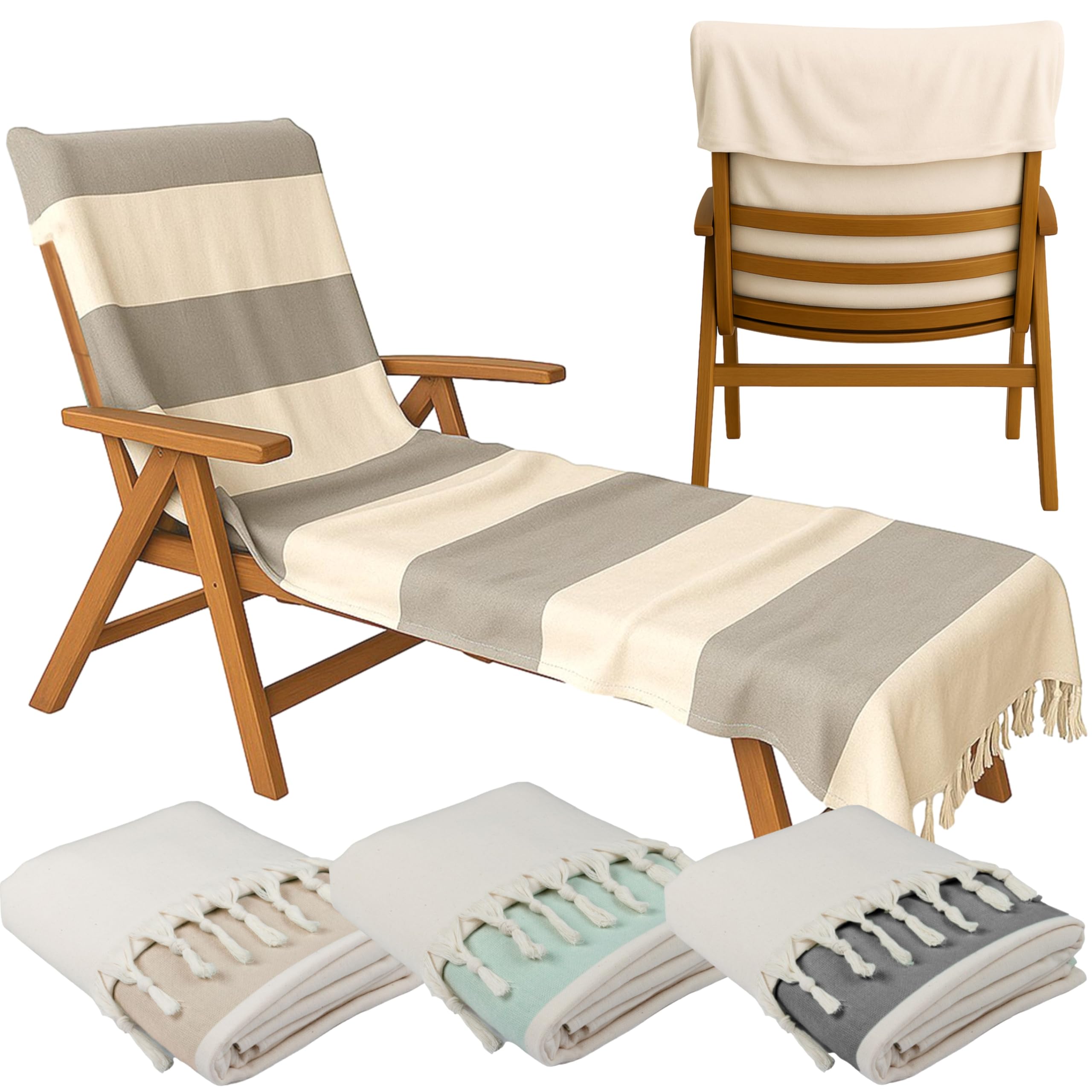 Serviette pour chaise longue 200x70 cm en coton gris naturel