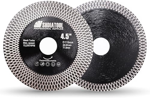 SHDIATOOL Hoja de sierra de diamante para azulejos, rueda de disco de corte de 4.528 in4.5 pulgadas para corte y molienda en secohúmedo, azulejos de