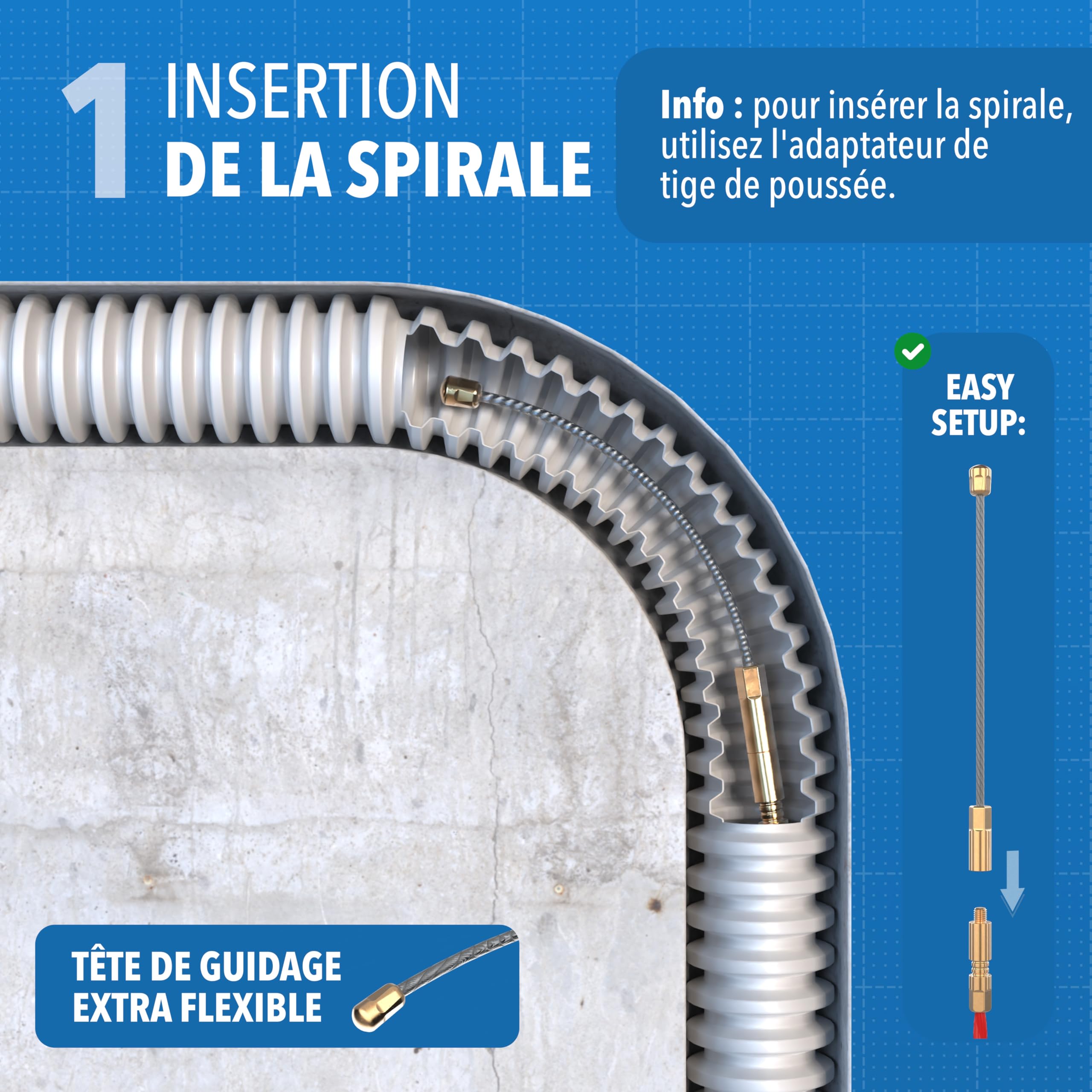Spirale de traction 30 m – Aide à la traction de câbles, spirale de traction avec ressort, aide à la traction pour tuyaux vides, câble de traction, extracteur de câble pour câbles et installations
