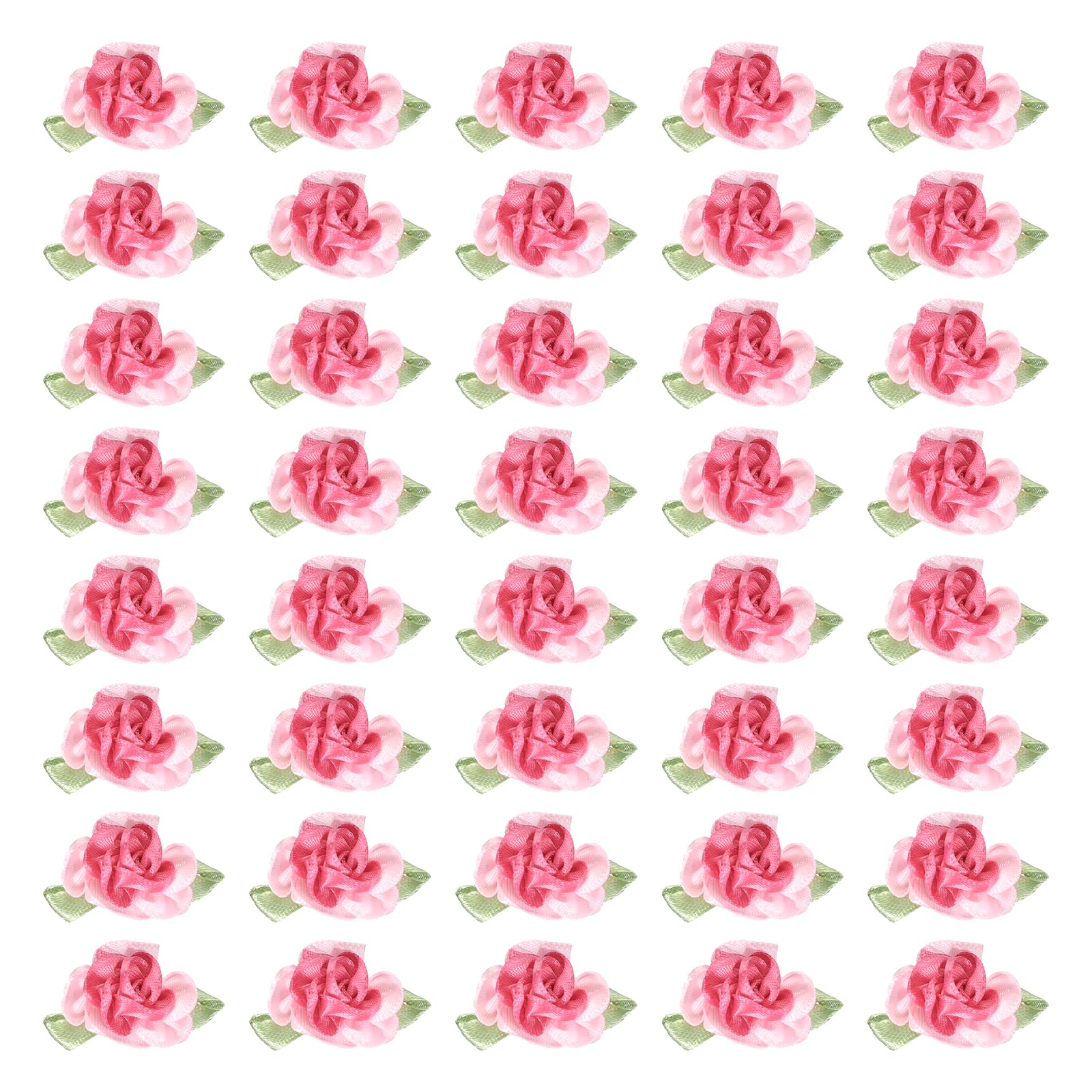 PATIKIL 1 Inch Ribbon Flowers Bows for Crafts 40 Pack Mini Satin Roses Flowers Small Fabric Flower Heads DIY Sewing Appliques for Gift Wedding Bride Ornament Rose Red/Pink