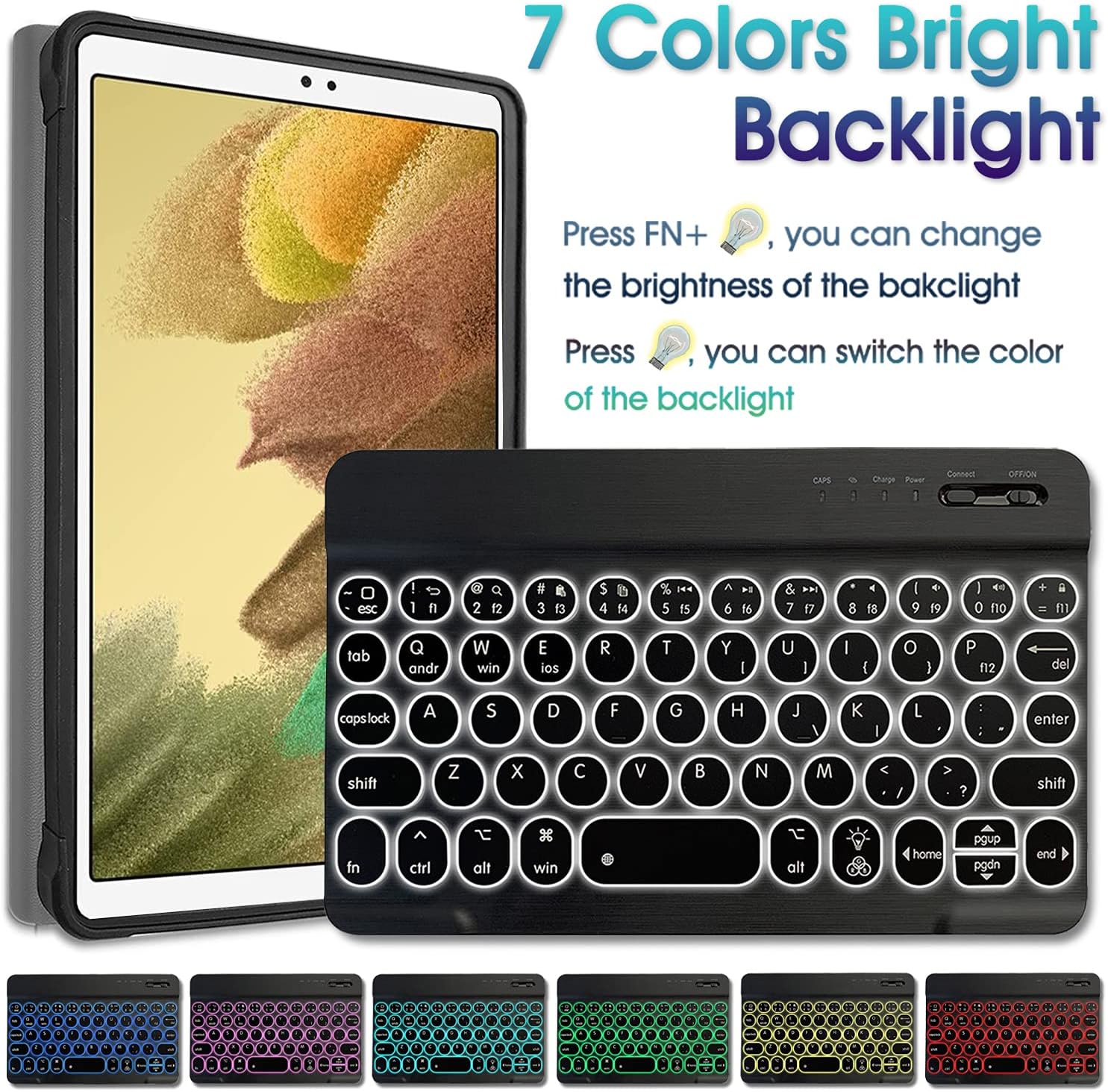 REAL-EAGLE Galaxy Tab A7 Lite 8.7 2021 Backlit Keyboard Case (SM-T220/T225), 7 Color Backlights Detachable Wireless Keyboard Protective Case Cover for Samsung Galaxy Tab A7 Lite 8.7 Inch, Black