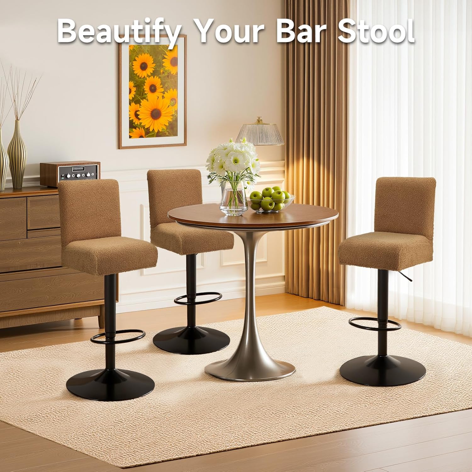 Teddy Wool Bar Stool Covers Soft & Elasticity Barstool Covers with Backs Teddy Barstool Cover Slipcovers Washable Pub Chair Cover for Banquet Hotel Wedding (Brown 4 PCS)
