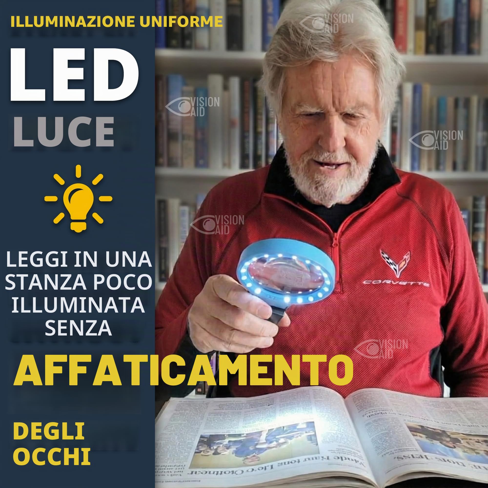 VisionAid Lente di ingrandimento 30X 10X con supporto LED illuminata per ipovedenti