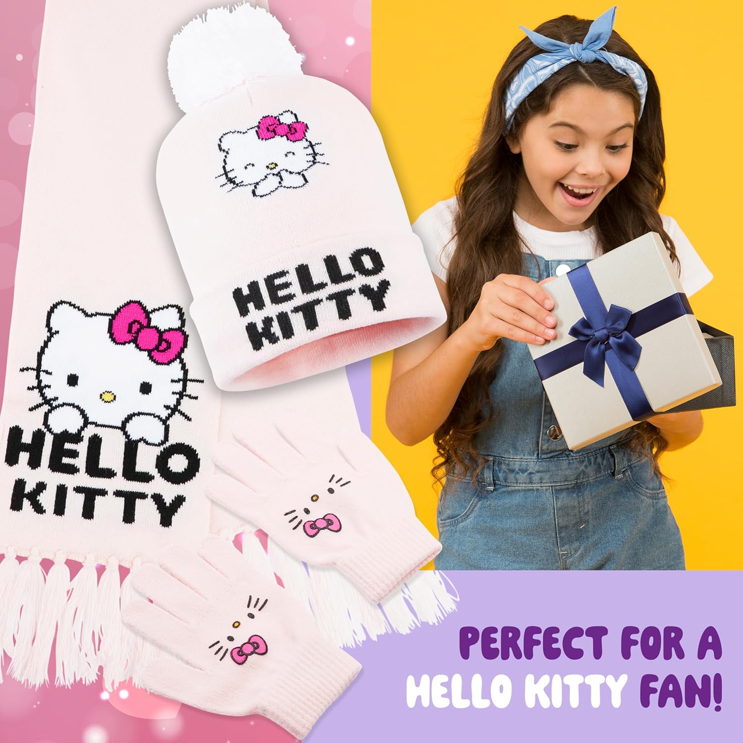 Hello Kitty Girls Hat Scarf And Gloves Set Winter Accessories Kawaii Cozy Warm 3 Piece, Anime Gifts for Girls - Image 3