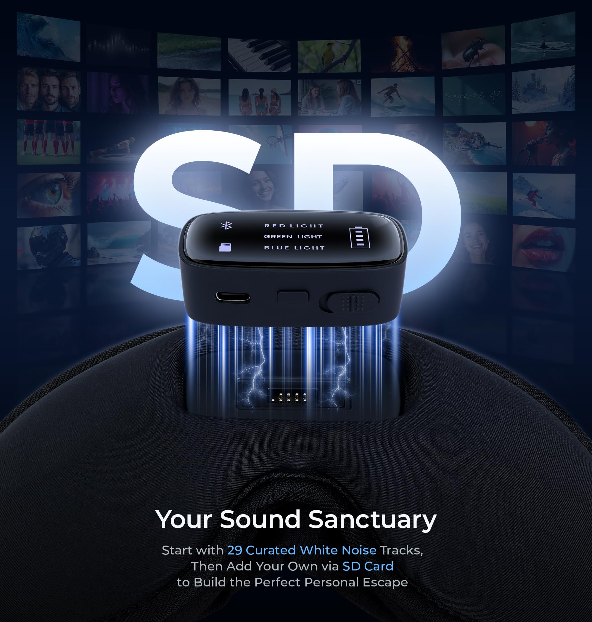 LC-dolida Pro Bluetooth Sleep Mask with White Noise & 3 Lights, Sleep Headphones with Upgrade Chip & Hi-Fi Sound, 3D Zero-Pressure Design for Side Sleepers, Total out Soft Sleep Eye Mask, Black: Black