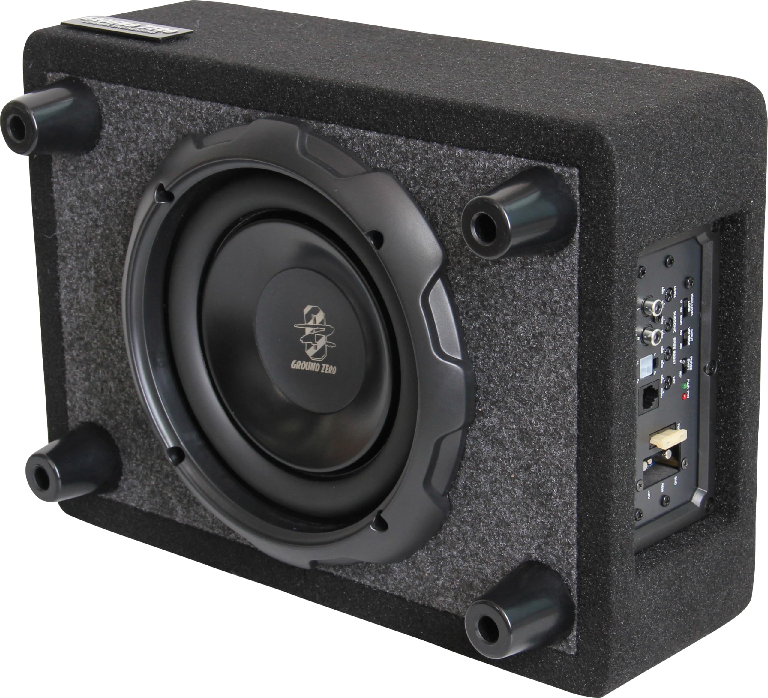 Ground Zero GZCS 20SUB-ACT Aktiv-Gehäusesubwoofer, 20cm, 250W RMS, 50-150Hz, Downfire, 9-16V, Holz