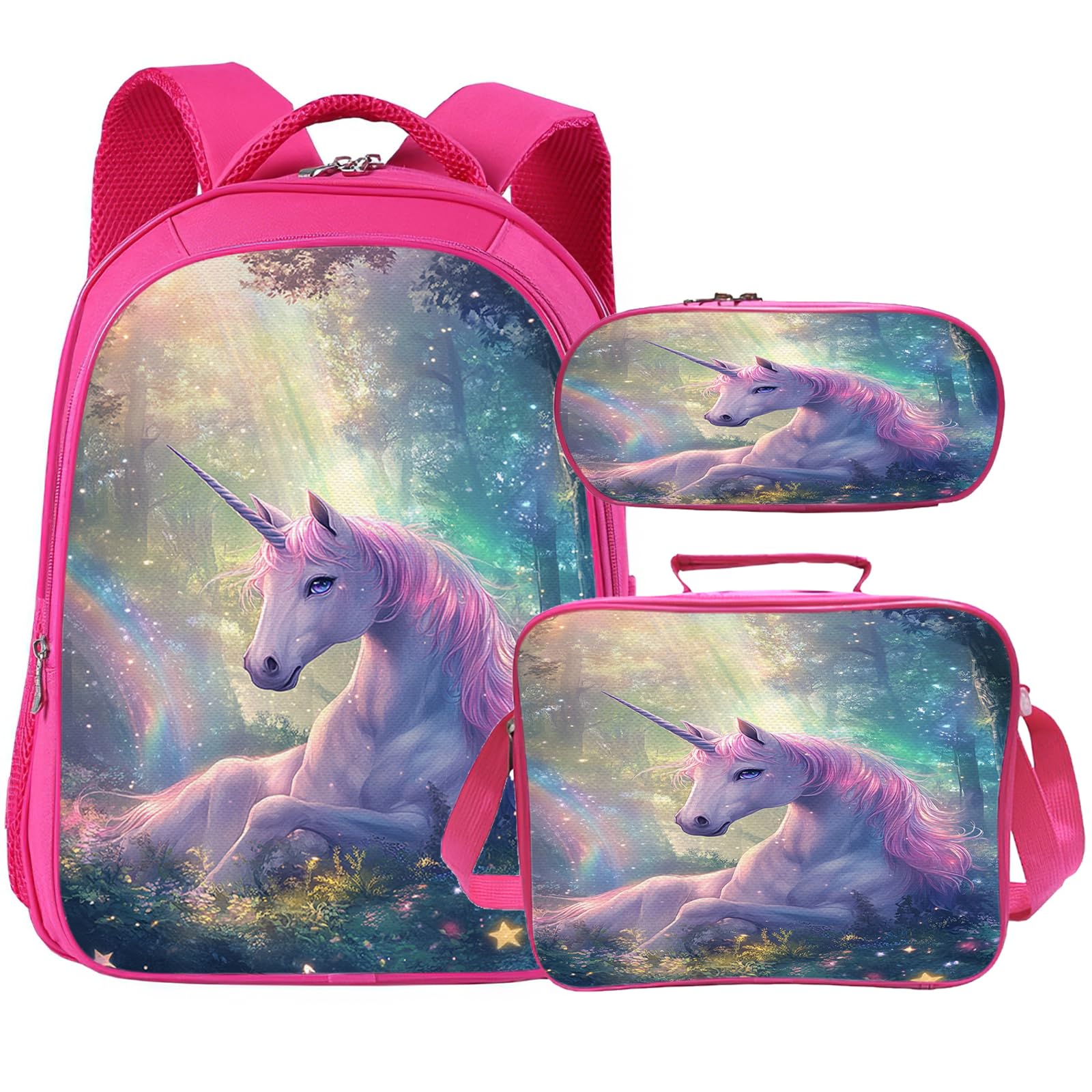 Baegopa Unicorn Backpack for Kids Girls Boys School Bag Cute Backpacks With Lunch Pack Pencil Case 3pcs Children Bookbag Set