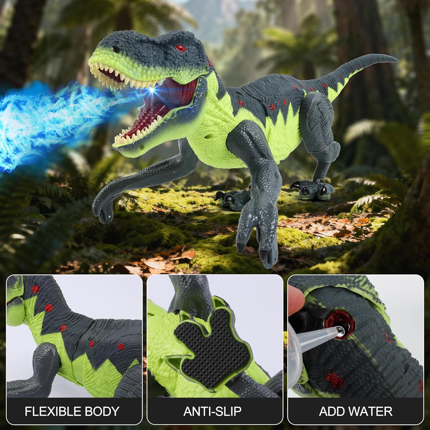 Remote Control Walking Dinosaur for Kids - Best Birthday Gift for Boys 3-5, 5-7, 8-12 Years Old, 2.4GHz Interactive Dino Toy with Roaring, Lights and Spray