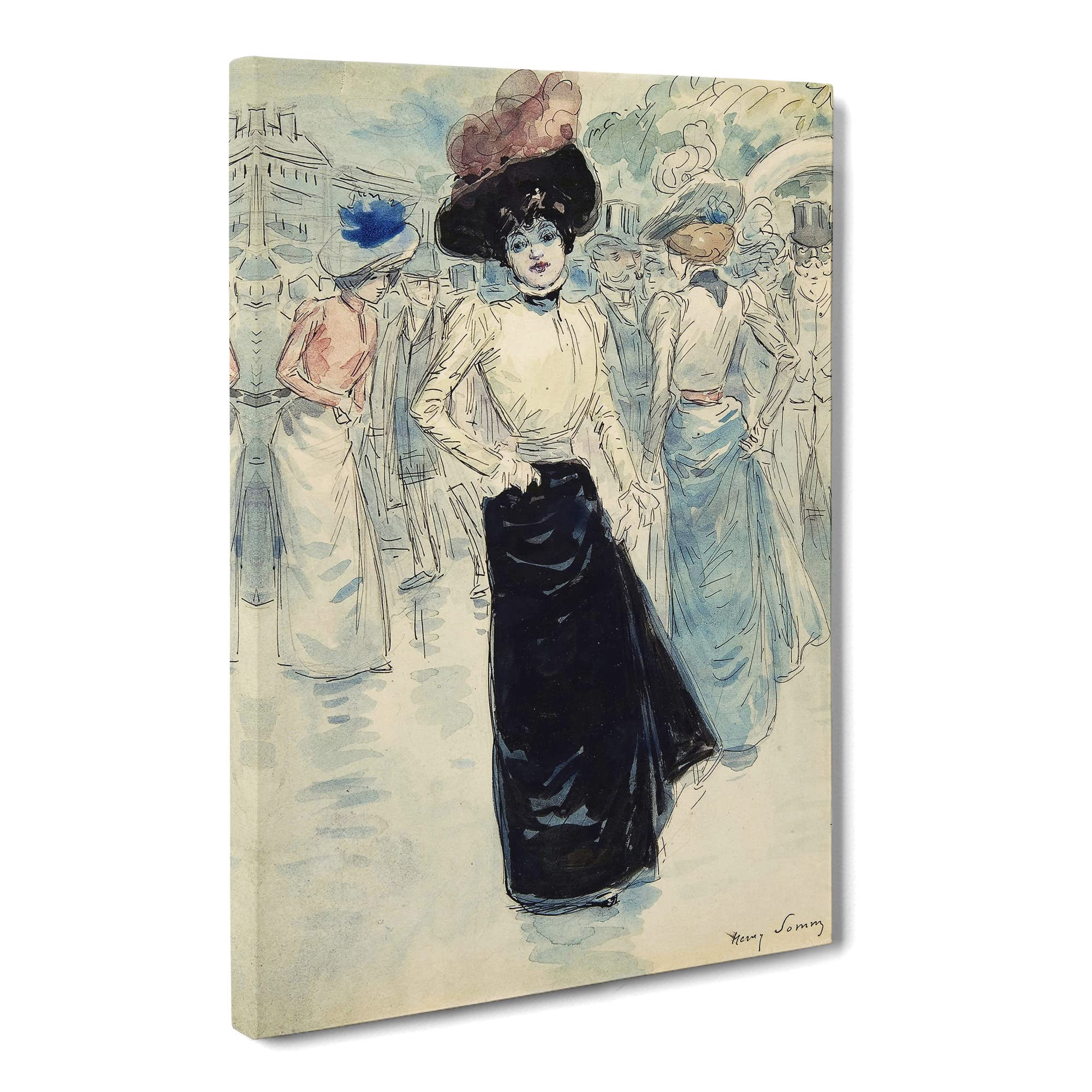 Henry Somm Woman On Paris Street Canvas Print, Mixed, 25L x 50W cm