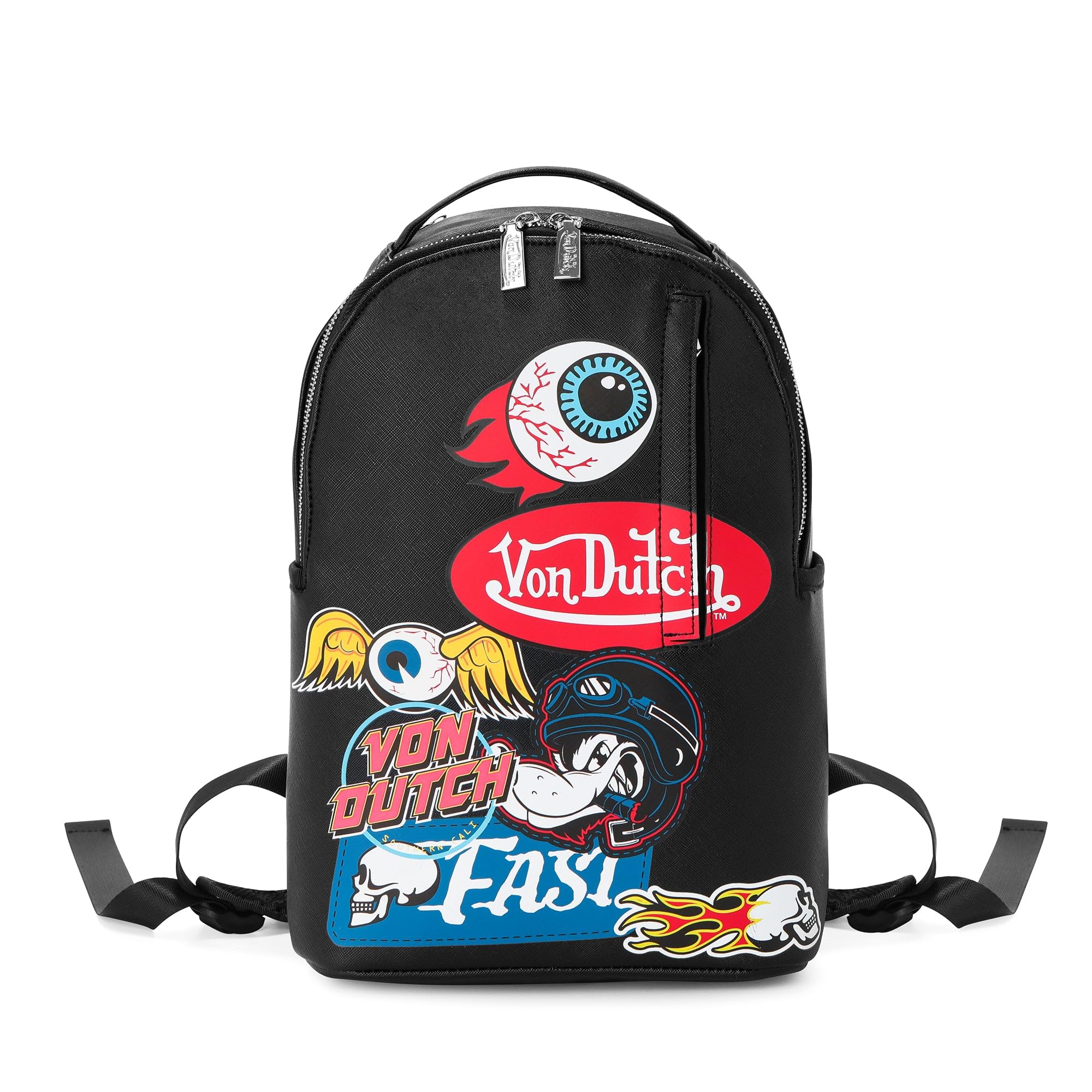 Von Dutch Small Backpack – Stylish Multi‑Purpose Backpack with Front Zip Pocket, Adjustable Straps, and Durable Design (Multi-Flying Eye)