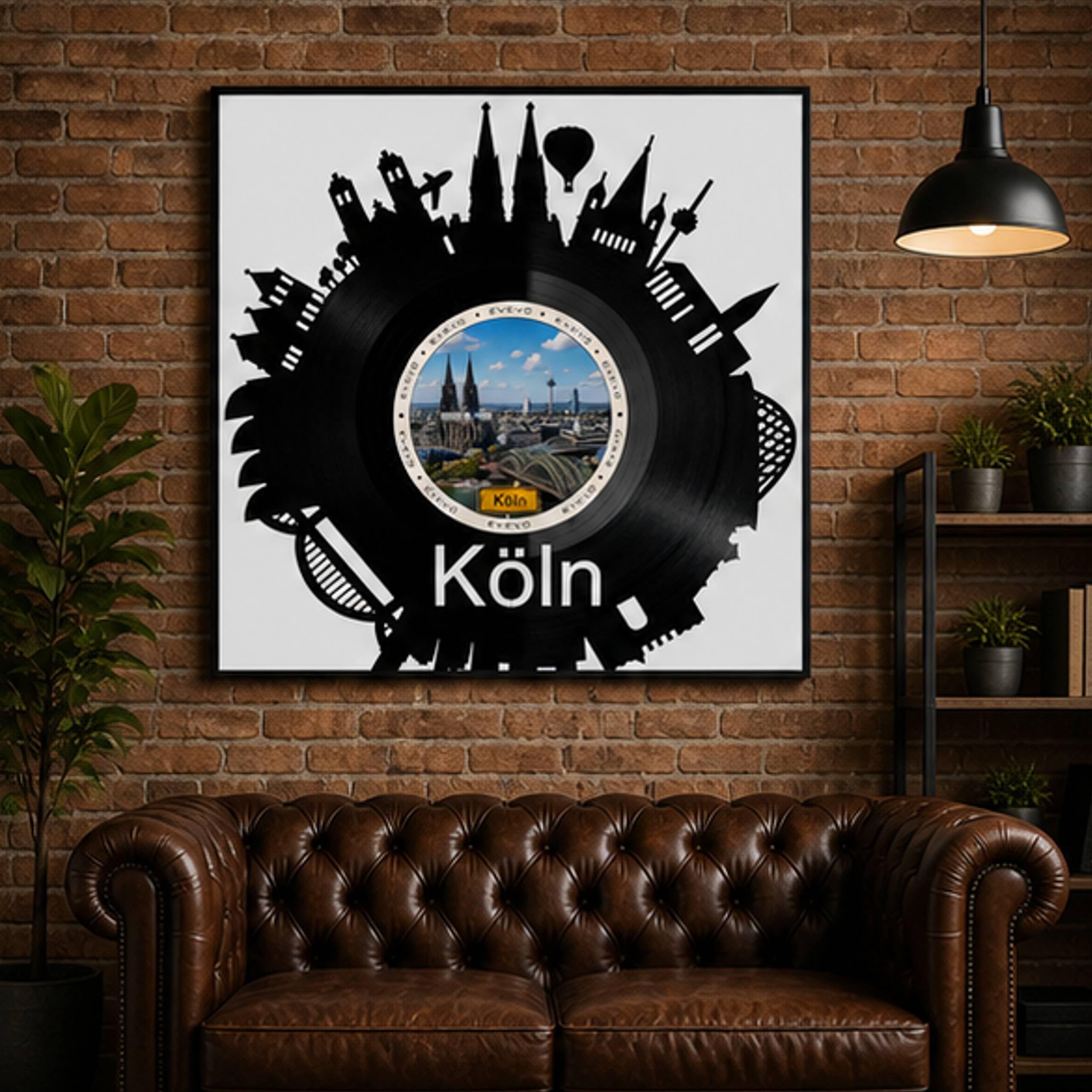 EVEVO Decorazione da parete in vinile con cornice, 32 x 32 cm, Colonia – Decorazione da parete in vinile con skyline di Domstadt, regalo per gli appassionati di Colonia e Renania