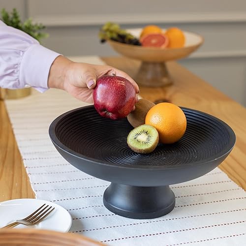 Miniatura 4 de Folkulture Frutero de madera o cuenco de pedestal decorativo para decoración de mesa, servidores de ensalada o pinzas de ensalada, utensilios de