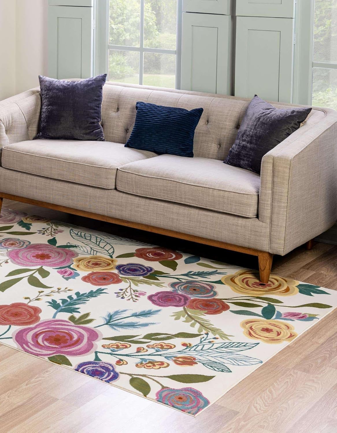 Unique Loom Blossom Collection Area Rug - Ashley (2' x 3' Rectangle, Ivory/ Light Blue)
