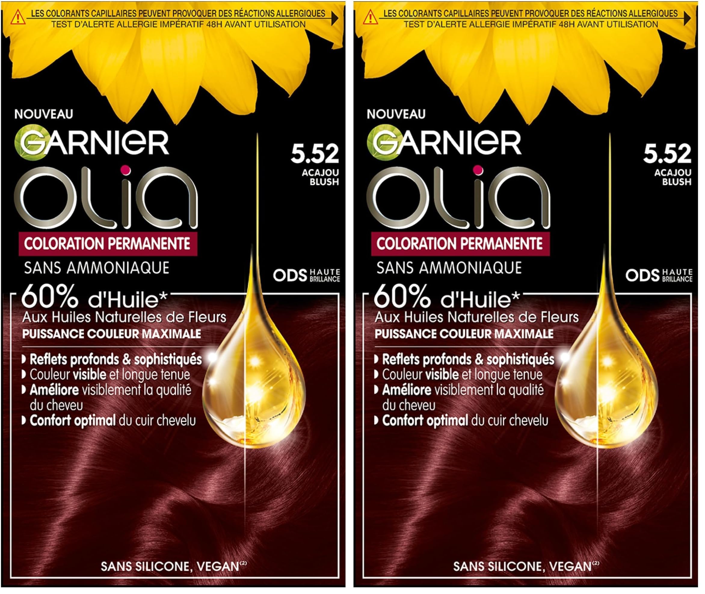 Garnier Olia – Colorazione permanente – Senza Ammoniaca – 60% di oli naturali di fiori – conserva la qualità dei capelli, capelli morbidi e lucenti, mogano, blush (5,52), 120 g (Confezione da 2)