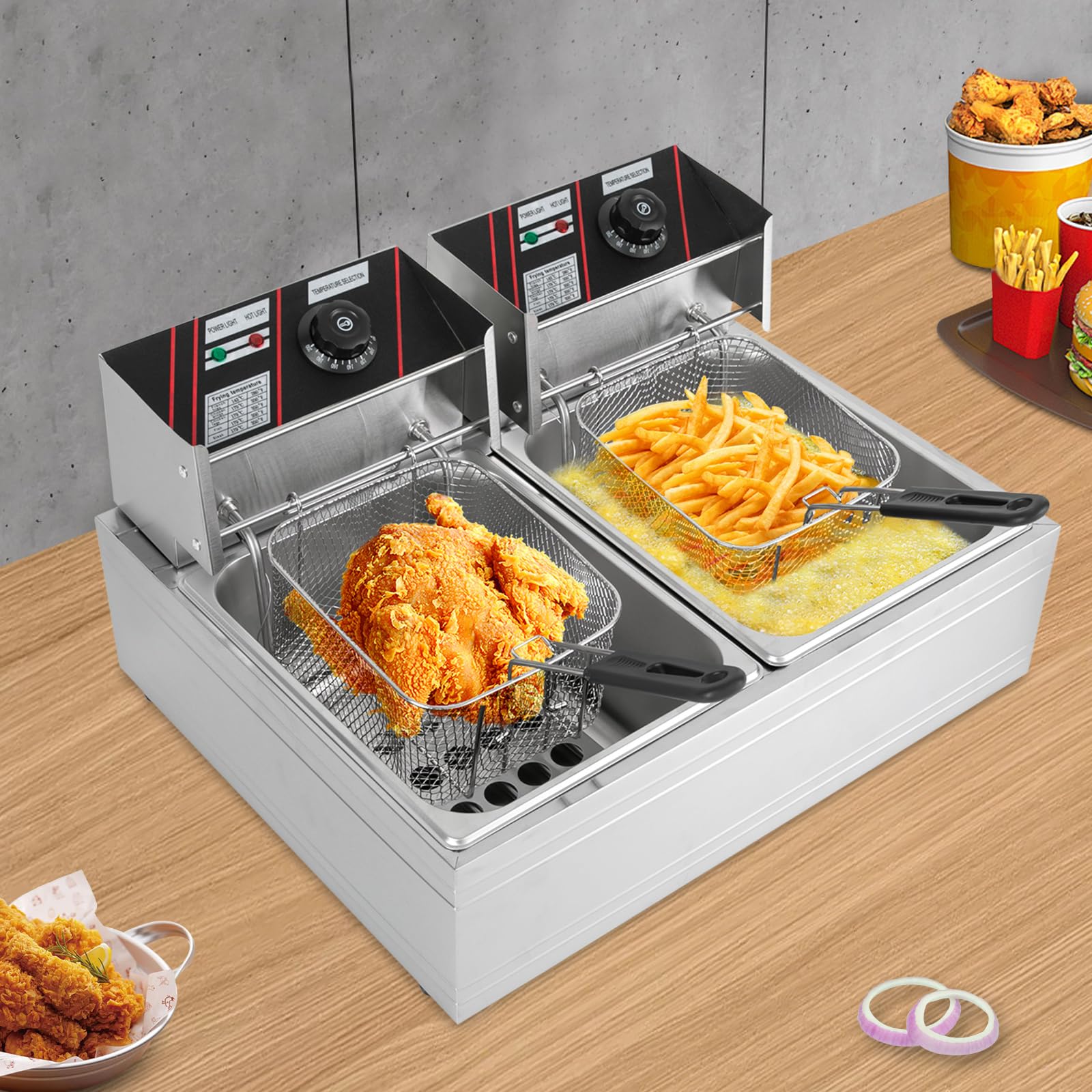 Friggitrice elettrica a doppio carro armato, rettangolare, in acciaio inox, 220 V, per ristoranti rapidi, snack bar